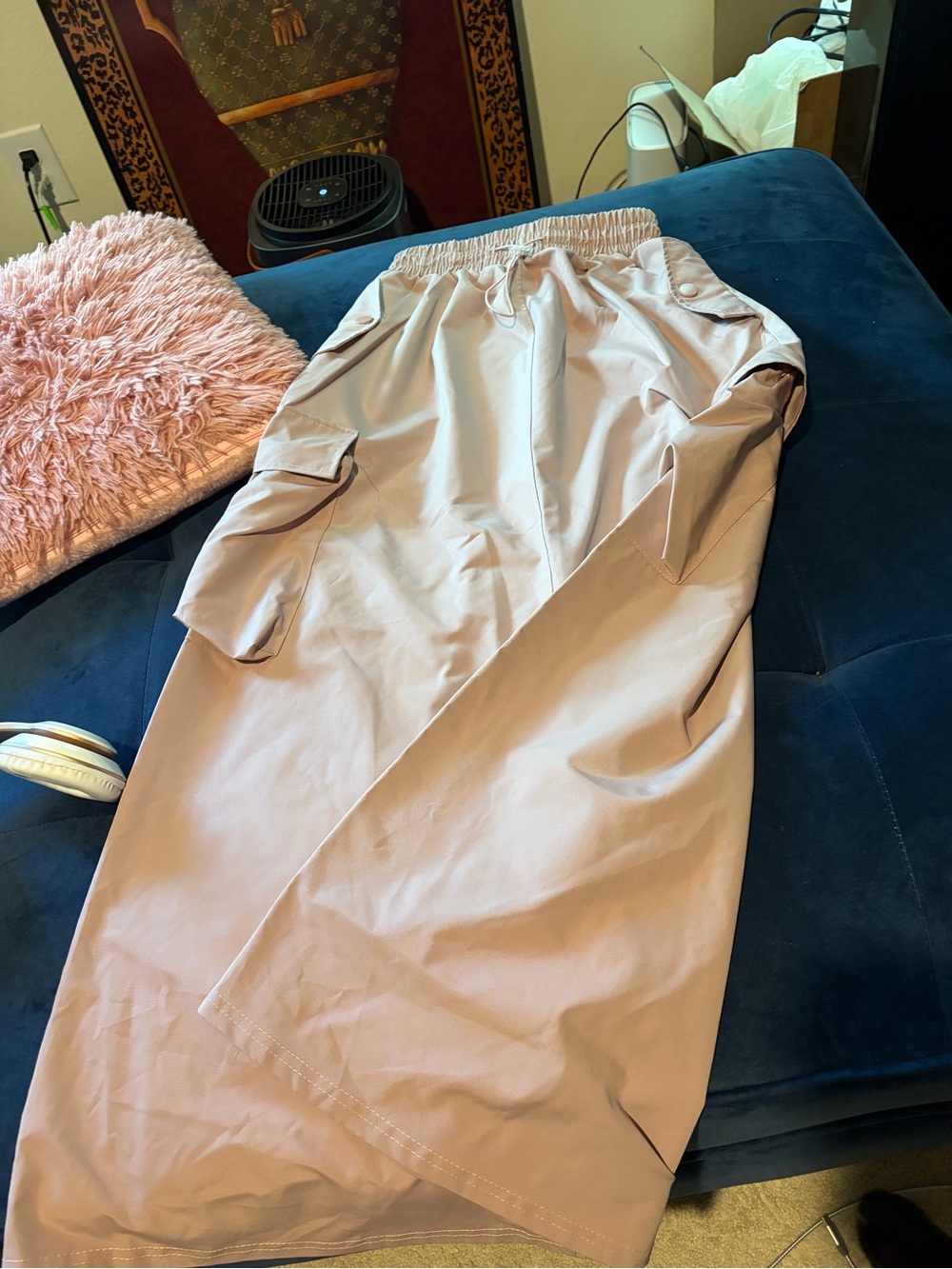 Casual Elastic-Waist Cargo Skirt in Dusty Pink
